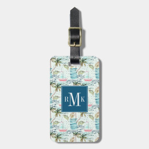 Étiquette À Bagage Voilier d'aquarelle avec le motif de palmier