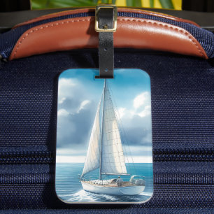 Étiquette À Bagage Voilier Solitaire à l'Horizon Bleu
