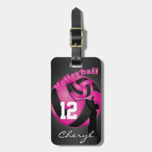 Étiquette À Bagage Volley-ball sport rose chaud et noir