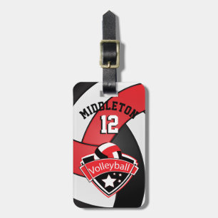 Étiquette À Bagage Volley-ball sportif rouge, noir et blanc 🏐