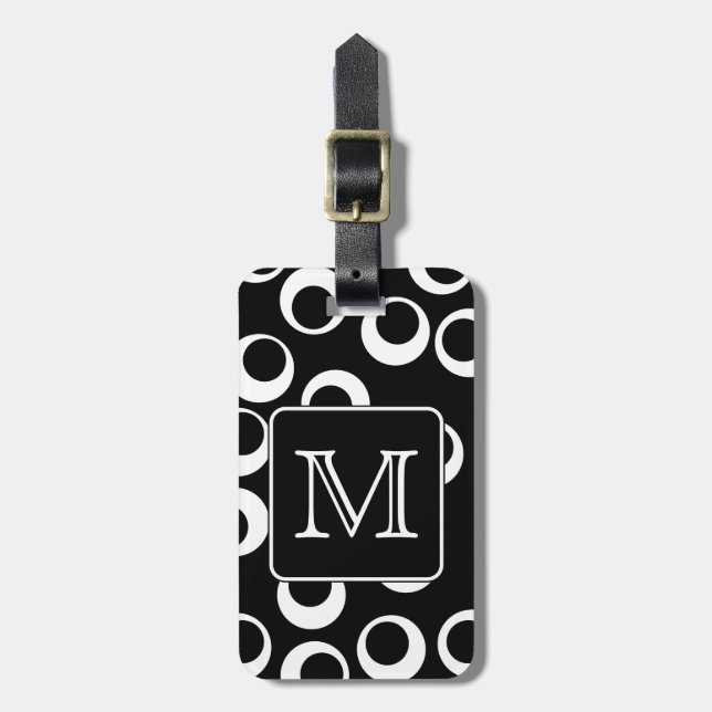 Étiquette À Bagage Votre lettre. Monogramme noir et blanc. Motif (Devant Vertical)