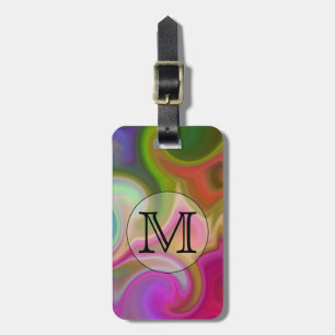 Étiquette À Bagage Votre lettre, remous colorés et monogramme fait