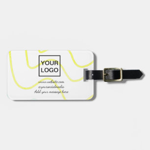 Étiquette À Bagage Votre logo ici blanc simple minimal lignes jaunes 