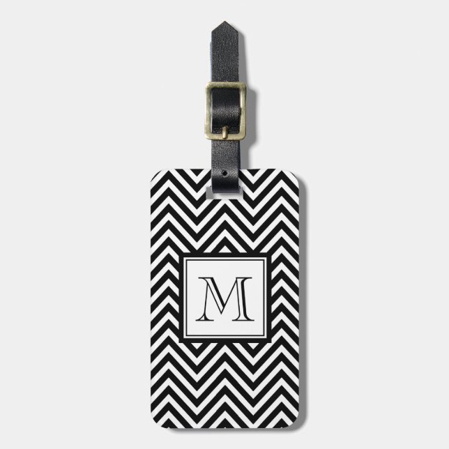 ÉTIQUETTE À BAGAGE VOTRE MONOGRAMME, CHEVRON NOIR (Devant Vertical)
