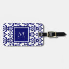 Votre monogramme, motif 2 de damassé de bleu