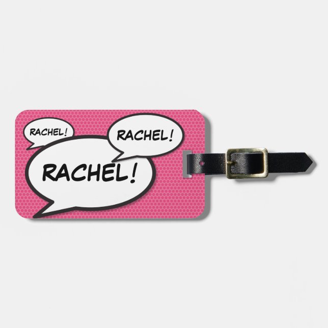 Étiquette À Bagage Votre nom Speech Bubble Fun Retro Comédie Livre (Devant horizontal)