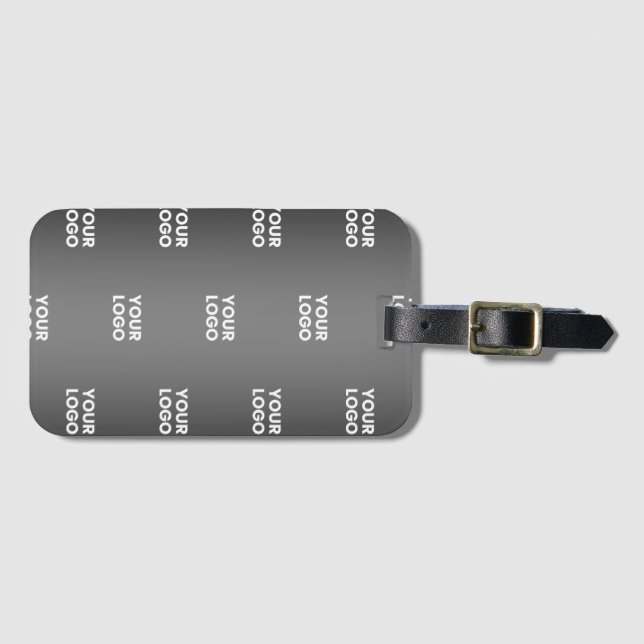Étiquette À Bagage Votre simple logo répétitif | Gradient noir et gri (Devant Horizontal)