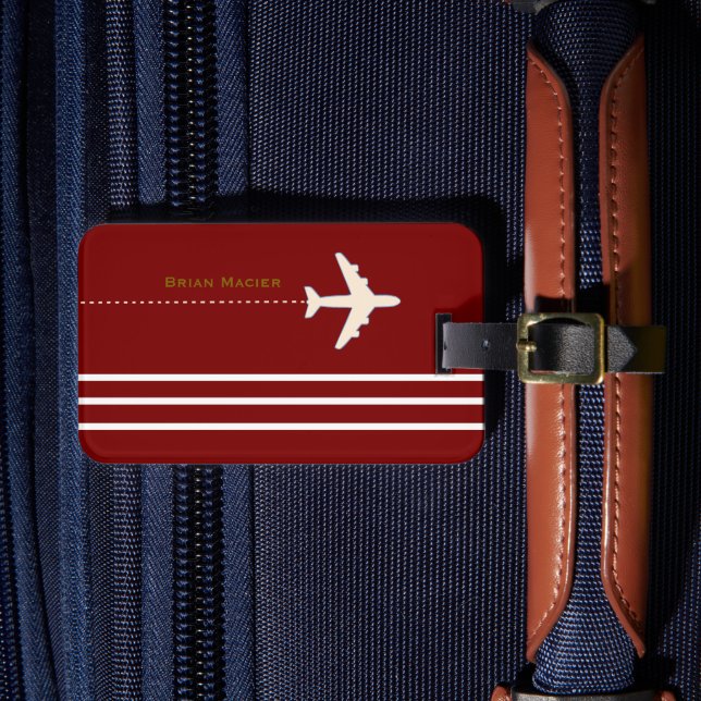 Étiquette À Bagage Voyage Avion nom personnalisé & initiale rouge fon (Insitu Rectoal 4)