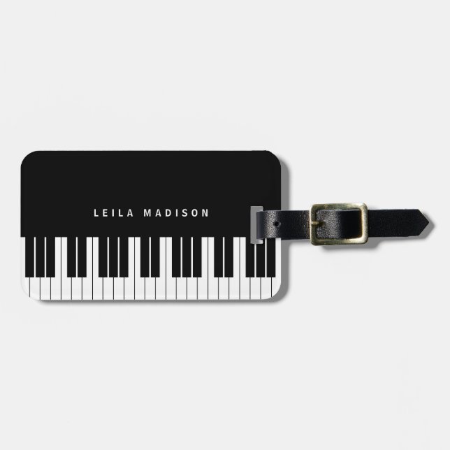 Étiquette À Bagage Voyage de clavier de piano noir et blanc moderne (Devant horizontal)