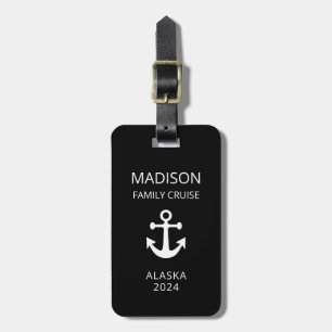 Étiquette À Bagage Voyage de croisière minimaliste de la famille noir