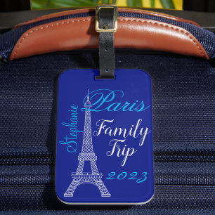 Étiquette À Bagage Voyage de Famille Chic Blue Paris Tour Eiffel