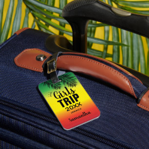Étiquette À Bagage Voyage de filles avec Couronne Année et nom Vert J
