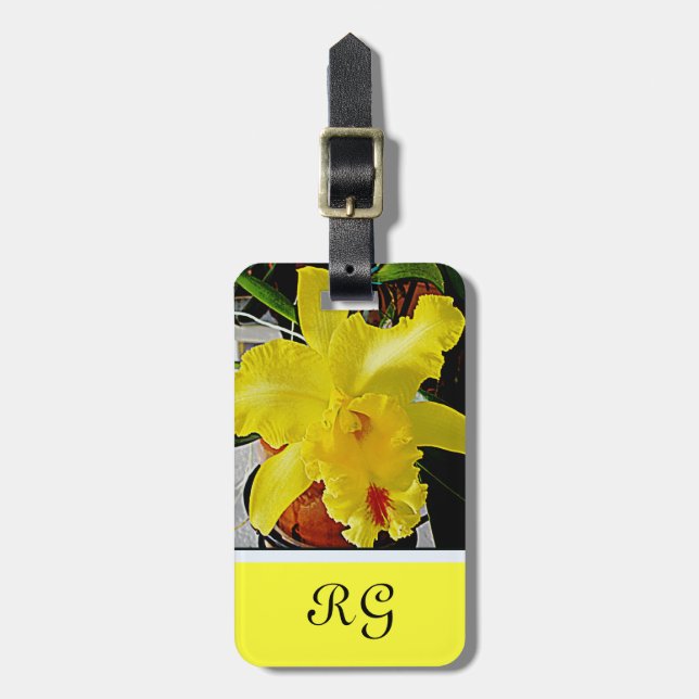 Étiquette À Bagage Voyage de fleurs d'orchidées jaunes (Devant Vertical)