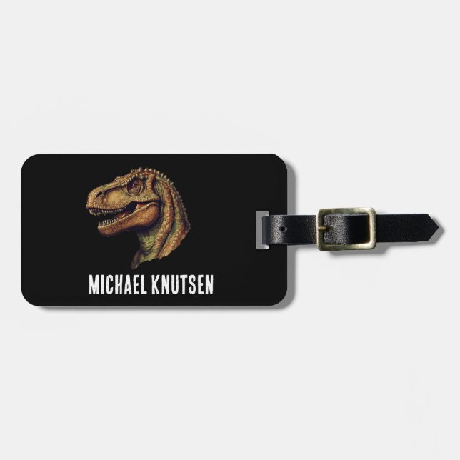 Étiquette À Bagage Voyage Elégant Dinosaure Vert T-Rex Tyrannosaurus (Devant horizontal)