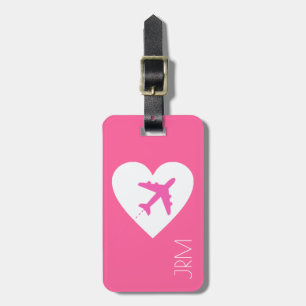 Étiquette À Bagage voyage en avion féminin rose amour personnalisé