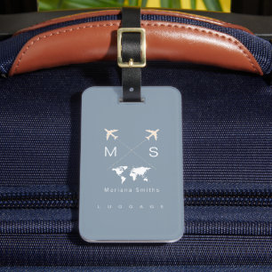 Étiquette À Bagage Voyage moderne Feminine Dusty Blue World