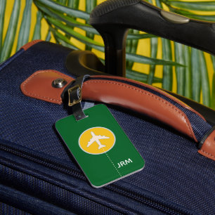 Étiquette À Bagage Voyage personnalisé en avion vert/jaune