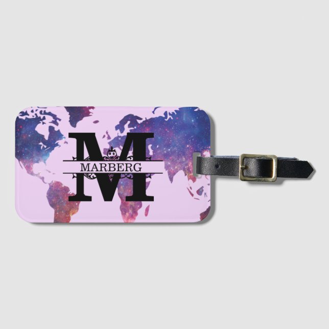 Étiquette À Bagage Voyage personnalisé le monde violet rose Lavande C (Devant Horizontal)