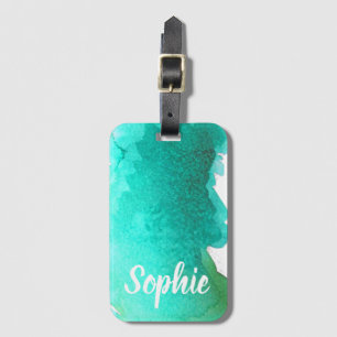Étiquette À Bagage Voyage personnalisé par aquarelle bleue turquoise