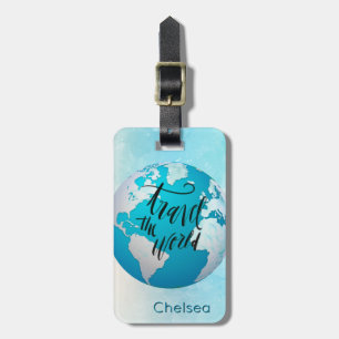Étiquette À Bagage Voyagent le nom d'aquarelle de turquoise du globe