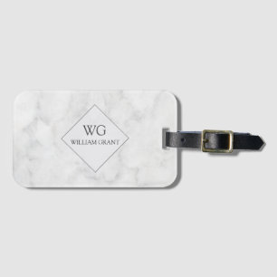 Étiquette À Bagage Voyagez Dans Le Style. Monogramme de Marbre blanc 