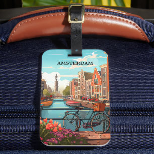 Étiquette À Bagage Vue du canal Amsterdam Hollande