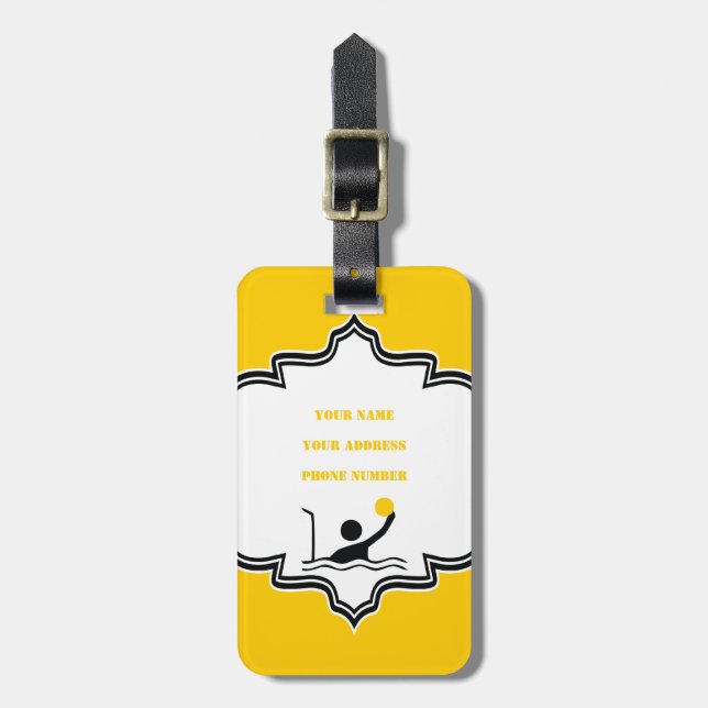 Étiquette À Bagage Water polo player black silhouette custom (Devant Vertical)