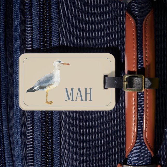 Étiquette À Bagage Watercolor Beach Seagull Personalized (Insitu Rectoal 4)