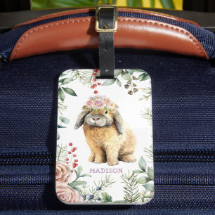 Étiquette À Bagage Watercolor Floral Bunny Rabbit Personalized