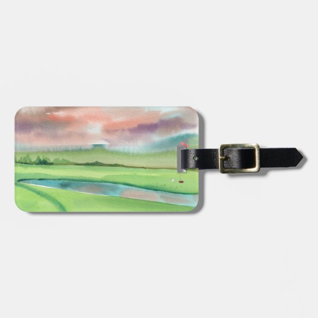 Étiquette À Bagage Watercolor Golf (Devant horizontal)