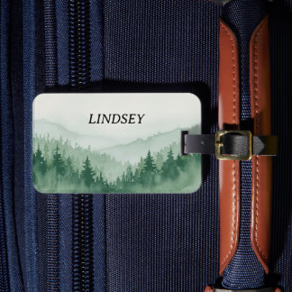 Étiquette À Bagage Watercolor Winter Forest Monogram 