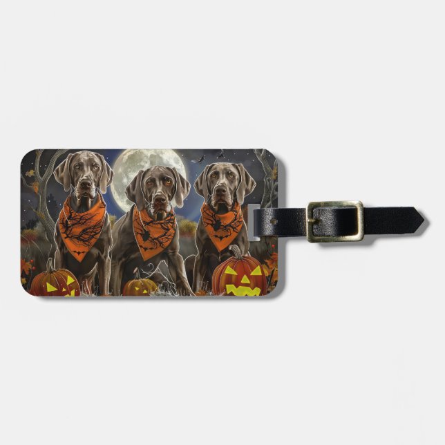 Étiquette À Bagage Weimaraner Halloween Éffrayant (Devant horizontal)