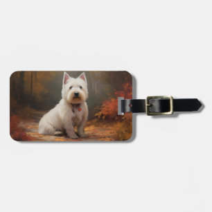 Étiquette À Bagage West Highland White Terrier à l'automne Leaves aut