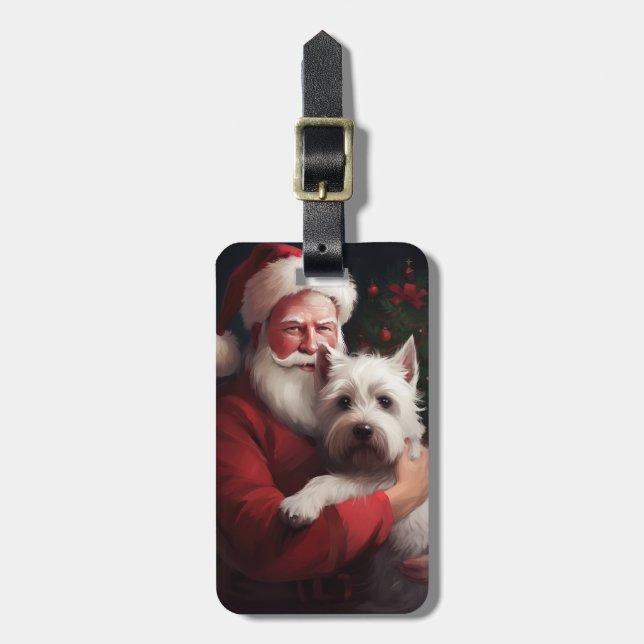 Étiquette À Bagage West Highland White Terrier Santa Claus Noël (Devant Vertical)