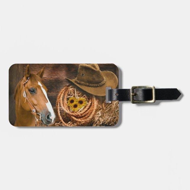 Étiquette À Bagage Western Horse Cowboy Casquette Lasso Sunflowers (Devant horizontal)