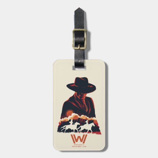 Étiquette À Bagage Westworld | Homme en Silhouette du désert noir (Devant Vertical)