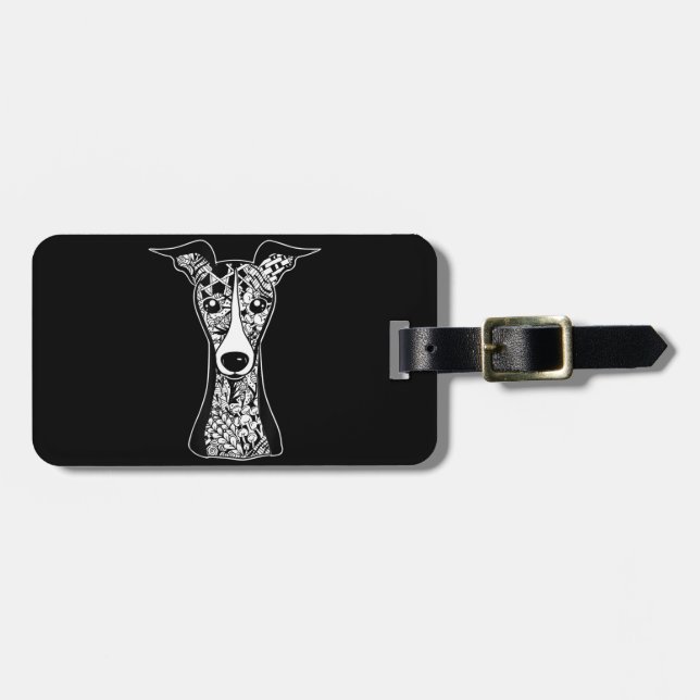 Étiquette À Bagage Whippet Lover| Art Graphique à visage gris italien (Devant horizontal)
