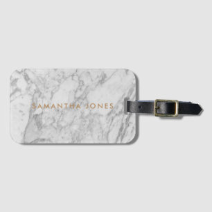 Étiquette À Bagage White Carrara Marble Gold Classic Personalised