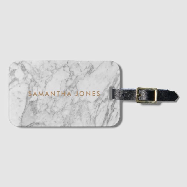 Étiquette À Bagage White Carrara Marble Gold Classic Personalised (Devant Horizontal)