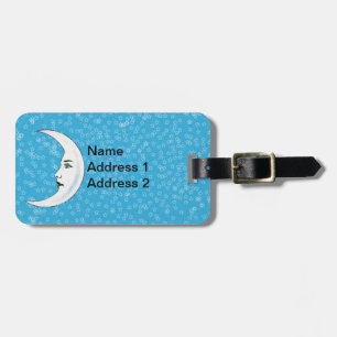 Étiquette À Bagage White Crescent Moon Elegant Visage Blanc Open Star
