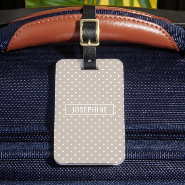 Étiquette À Bagage White On Beige Polka Dots Pattern With Custom Name (Insitu Rectoal 2)