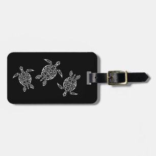 Étiquette À Bagage White Tribal Turtles Black Arrière - plan Ajouter 