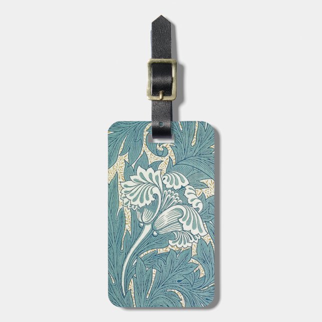 Étiquette À Bagage William Morris Classique Tulipe Bleu Floral (Devant Vertical)