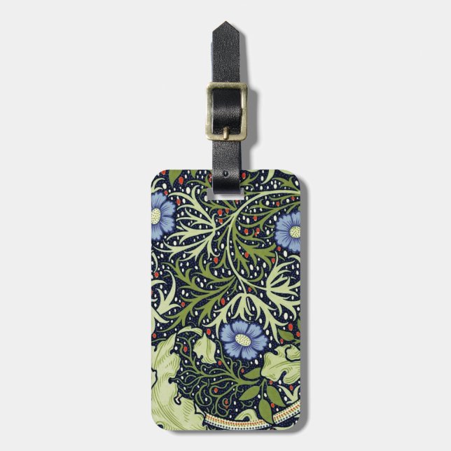 Étiquette À Bagage William Morris Fleur d'antiquité aux algues marine (Devant Vertical)