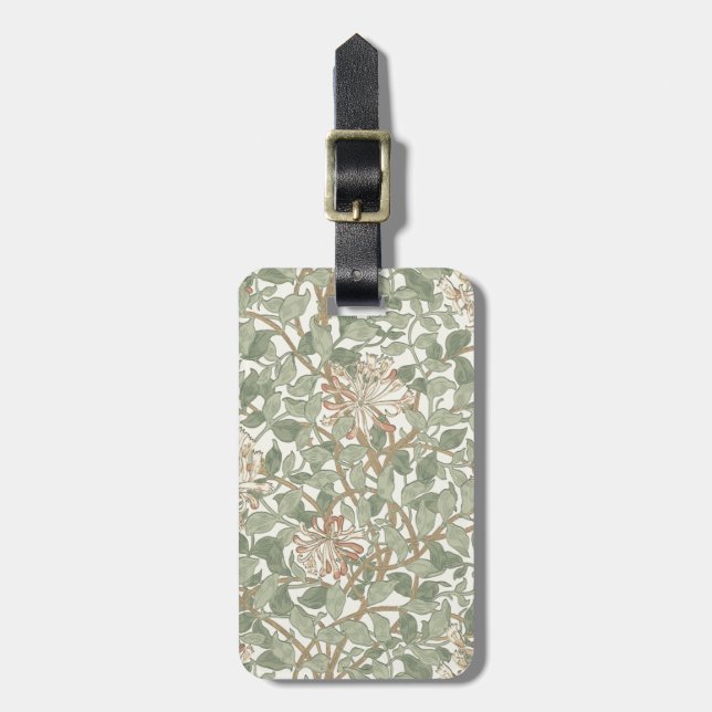 Étiquette À Bagage William Morris Honeysuckle Vert Floral (Devant Vertical)