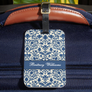 Étiquette À Bagage William Morris Thistle damask Bleu de cobalt et bl
