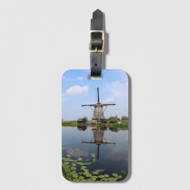 Étiquette À Bagage Windmill Kinderdijk Summer Holland Dutch Photo (Devant Vertical)
