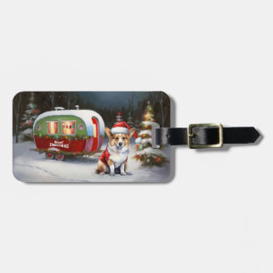 Étiquette À Bagage Winter Corgi Caravan Christmas Adventure
