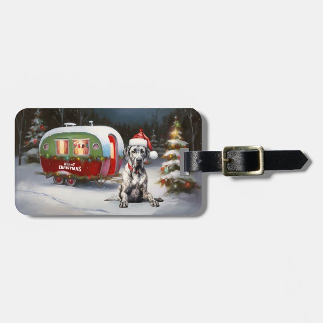 Étiquette À Bagage Winter Great Dane Caravan Christmas Adventure (Devant horizontal)