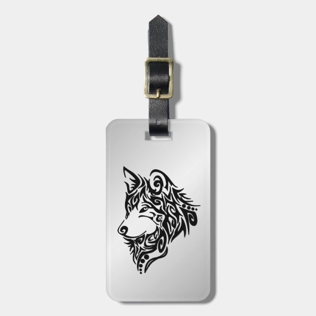 Étiquette À Bagage Wolf tribal noir (Devant Vertical)